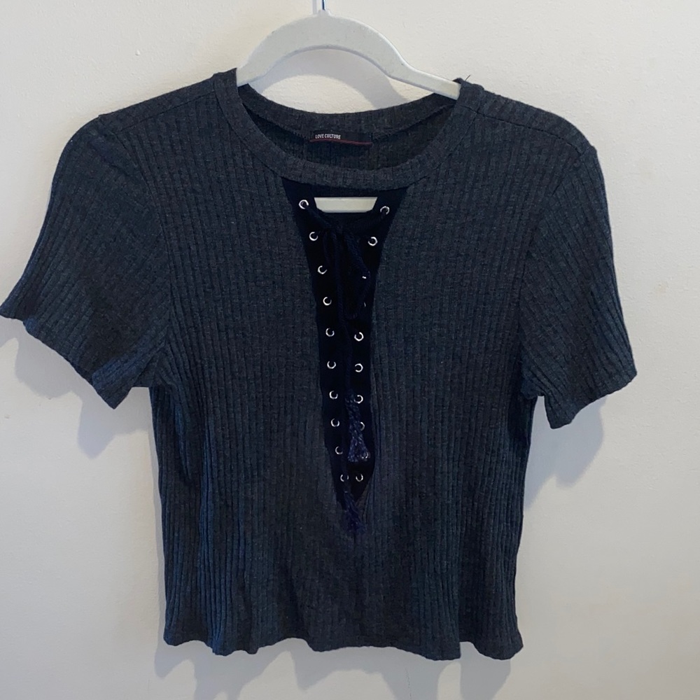 Gray Lace Up Tshirt